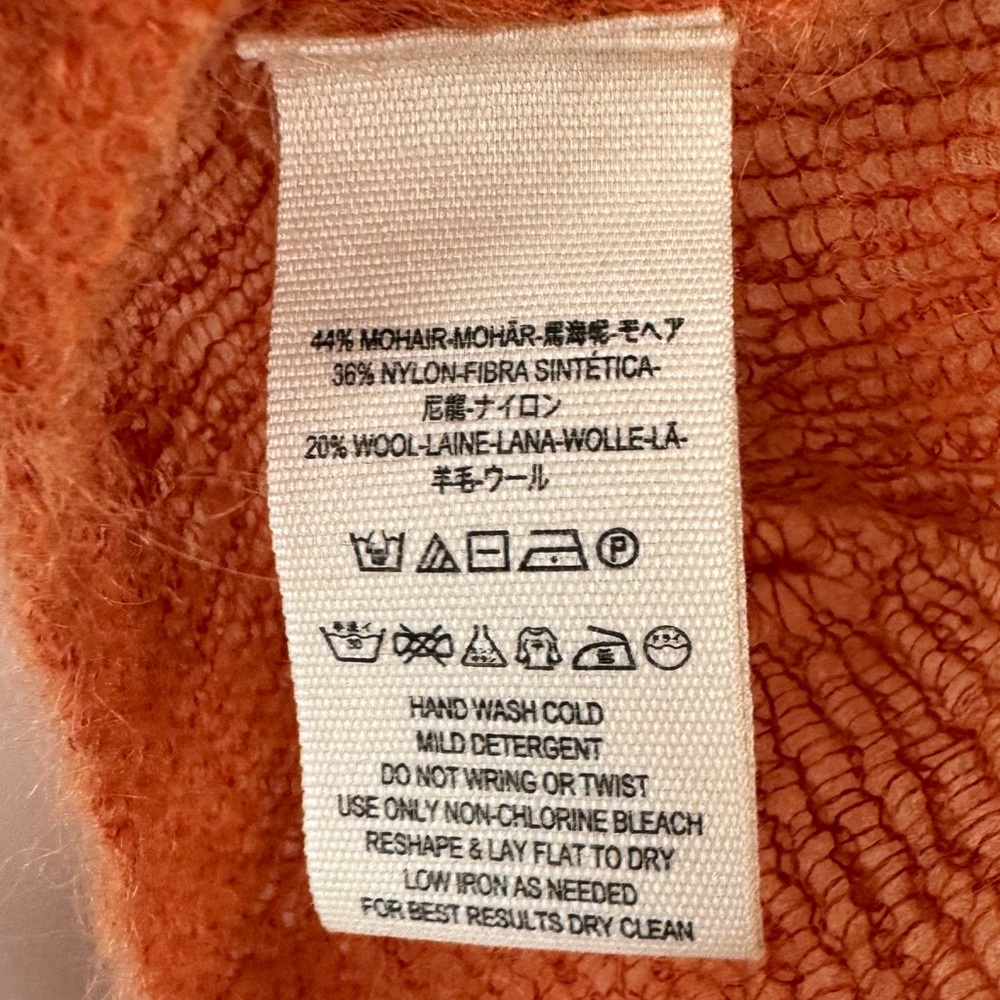 Free People Pullover Sweater Knit Top Macaroon Ruffle Collar Orange Mohair Soft - Picture 7 of 8